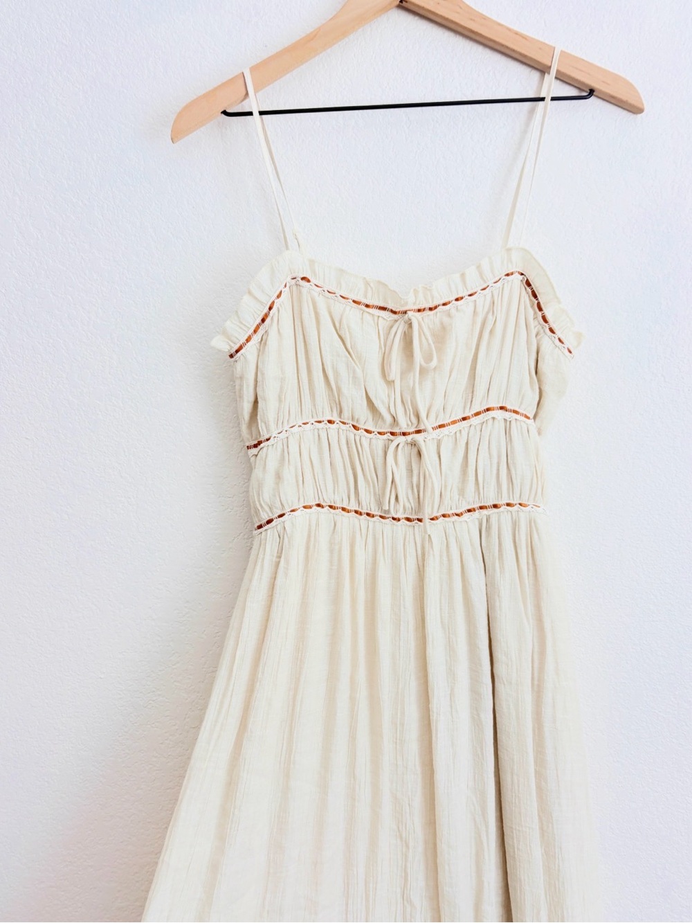 Sincerely Jules Romantic Cream Spaghetti-Strap Maxi Dress with Ruffle Trim